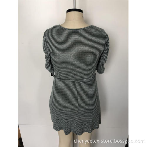 V-neck striped short-sleeved dress